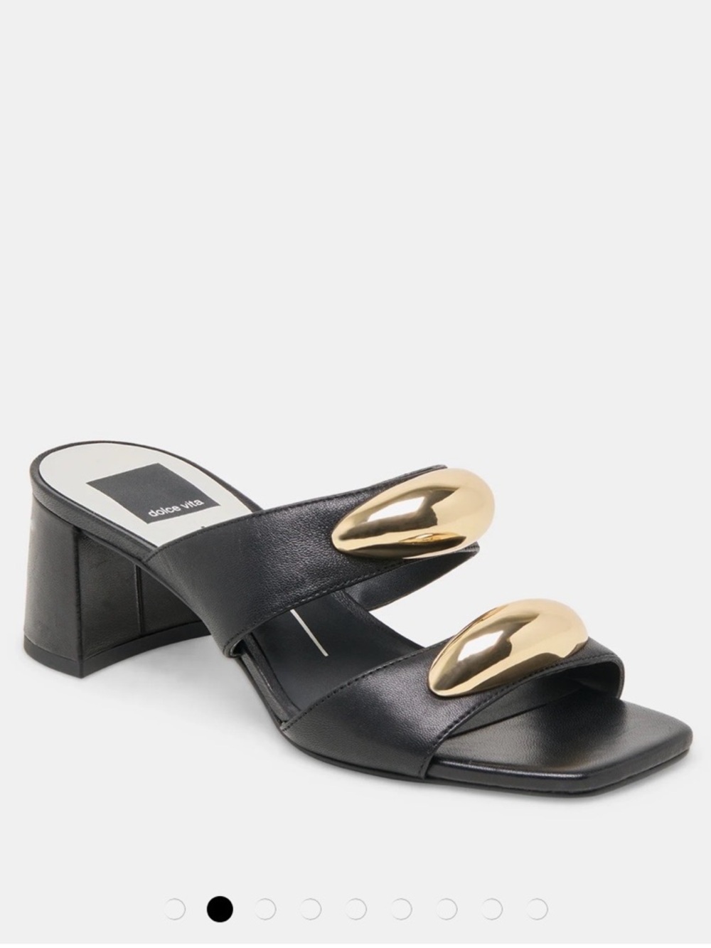 Dolce Vita Black Leather Block Heel Slide with Gold Accents